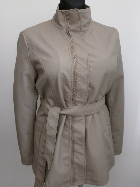 Dámska koženková bunda-kabát - cream capuccino - 4XL