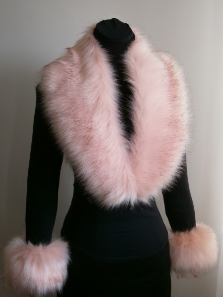 Kožušinový golier + rukávniky - Ružová svetlá . Light Pink
