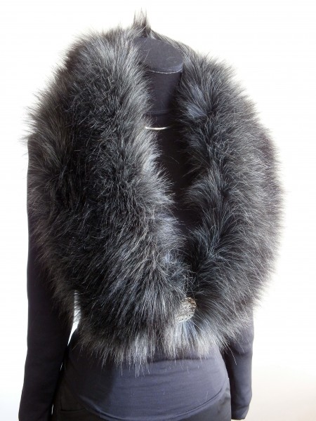 Kožušinový golier, šál, štóla, boa - Čiernosivá tmavá - Dark Black Grey