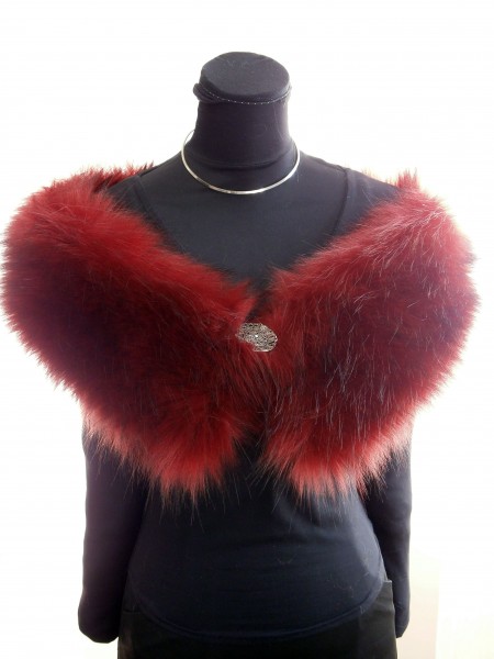 Kožušinový golier, šál, štóla, boa - Červená s čiernymi koncami chĺpkov - Red & Black