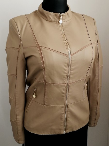 Dámsky koženkový kabátik - cream capuccino - 5XL