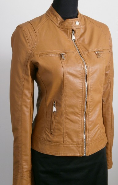 Dámska koženková bunda - hnedá - horčicová - S