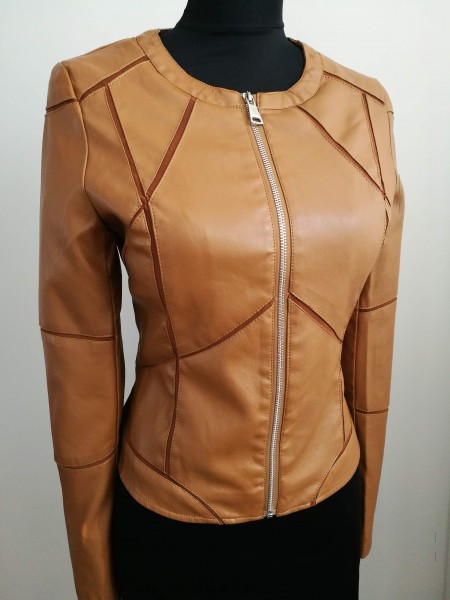 Dámska koženková bunda - hnedá brown - XL