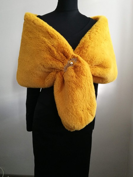 Kožušinový šál, kožušinové boa - Žltá kurkuma- Yellow curcuma