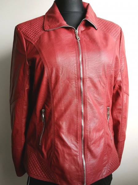 Dámska koženková bunda - červená tmavá - dark red - 6XL