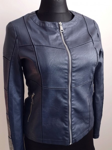 Dámsky koženkový kabátik tmavomodrá - modrá - blue - 2XL