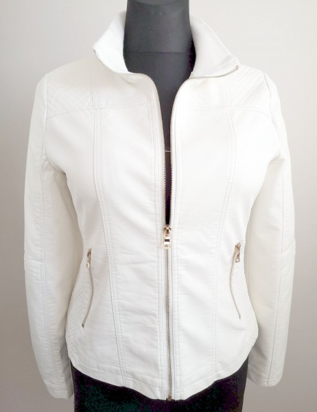 Dámska koženková bunda - biela - white - 5XL