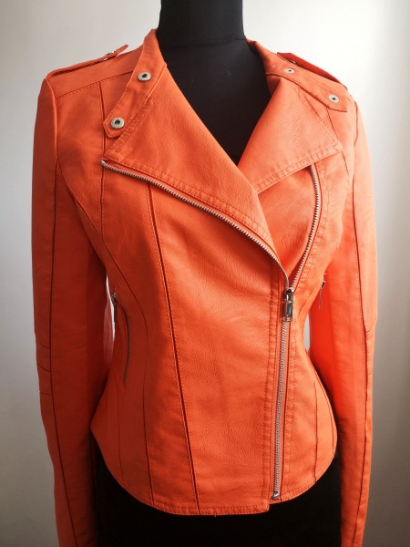 Dámska koženková bunda - oranžová - orange - M