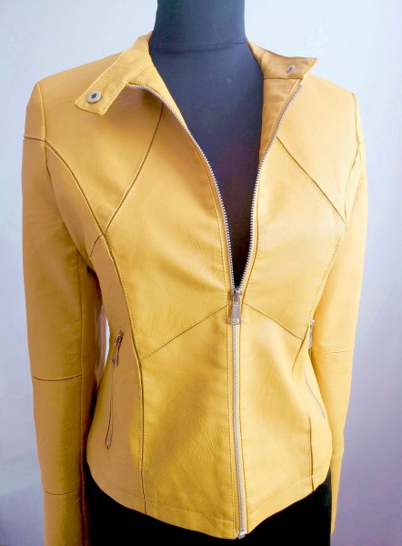 Dámska koženková bunda okrová - žltá - yellow - XL