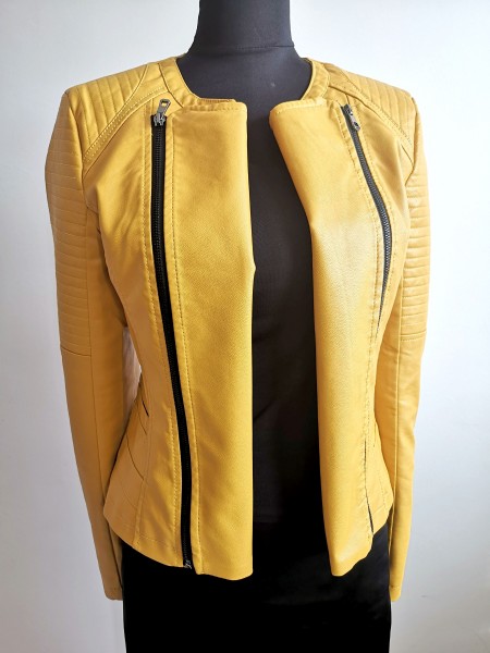 Dámska koženková bunda okrová - žltá - yellow - XL