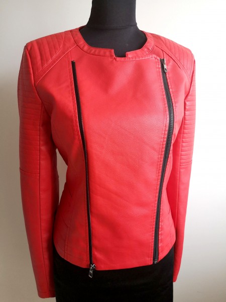 Dámska koženková bunda - červená - red - L