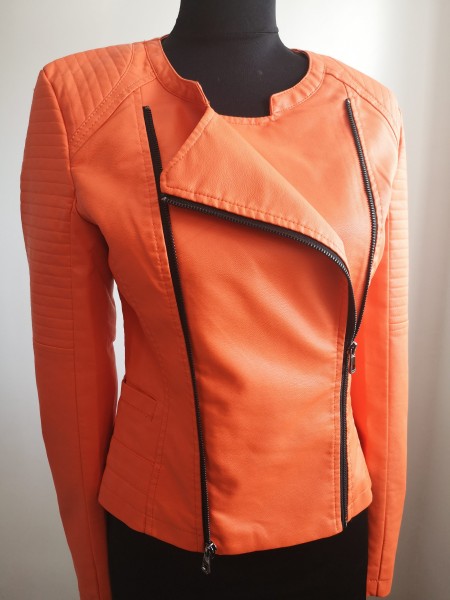 Dámska koženková bunda - oranžová - orange - M