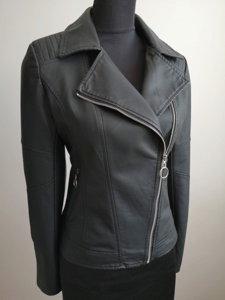 Dámska koženková bunda sidovka krivák - čierna - black - XL