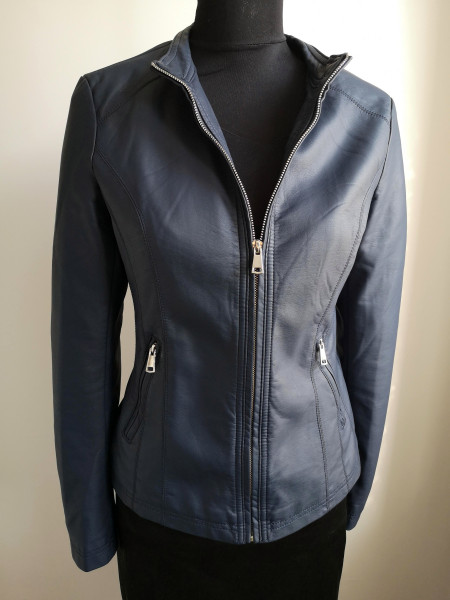 Dámska koženková bunda - Tmavomodrá - Dark blue - L